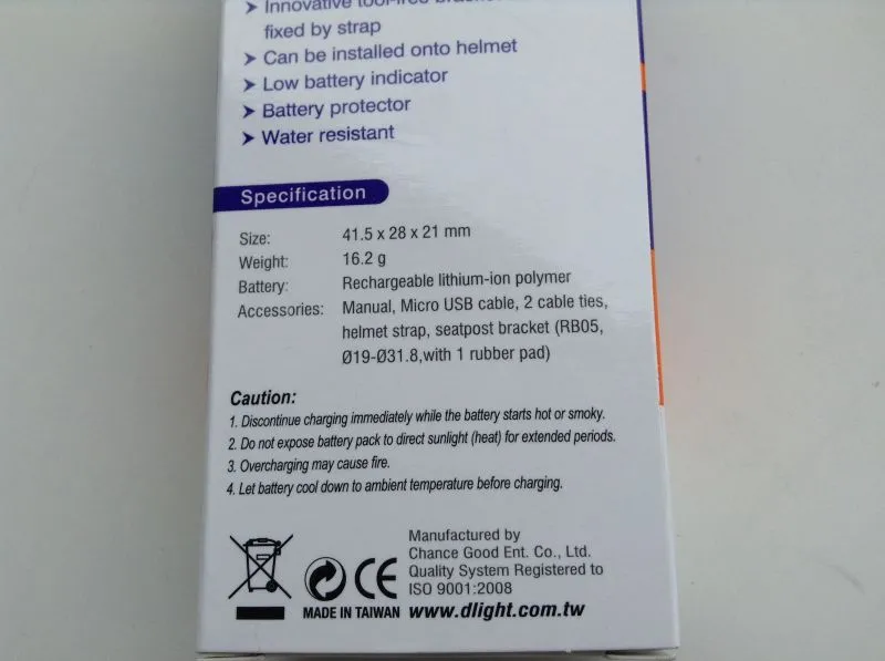 Taiwan D-Light Recharge Rear Safety Light @ free pos