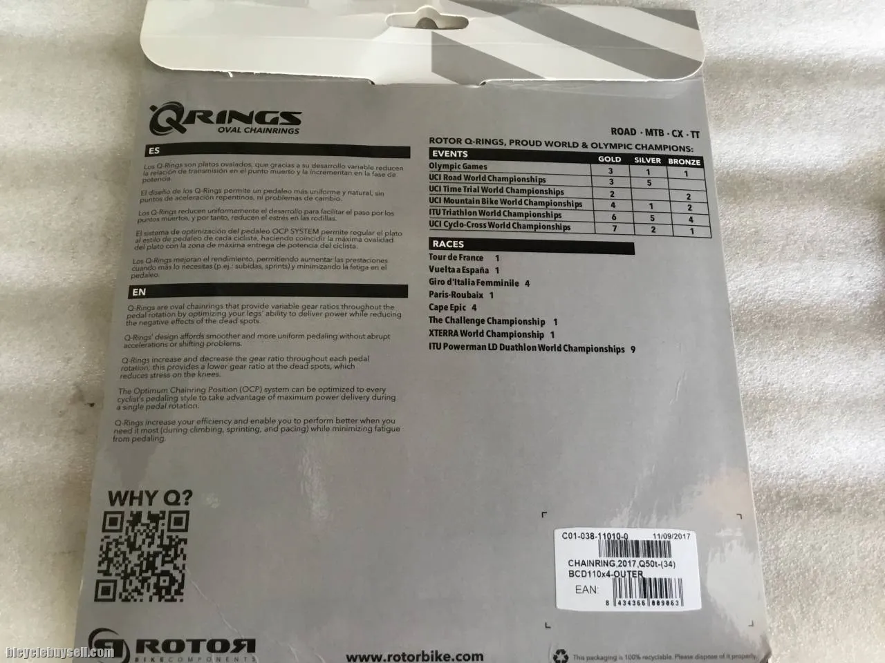 Rotor ALDHU Outer Q-Ring 50T For Shimano 110x4Arm @ free pos