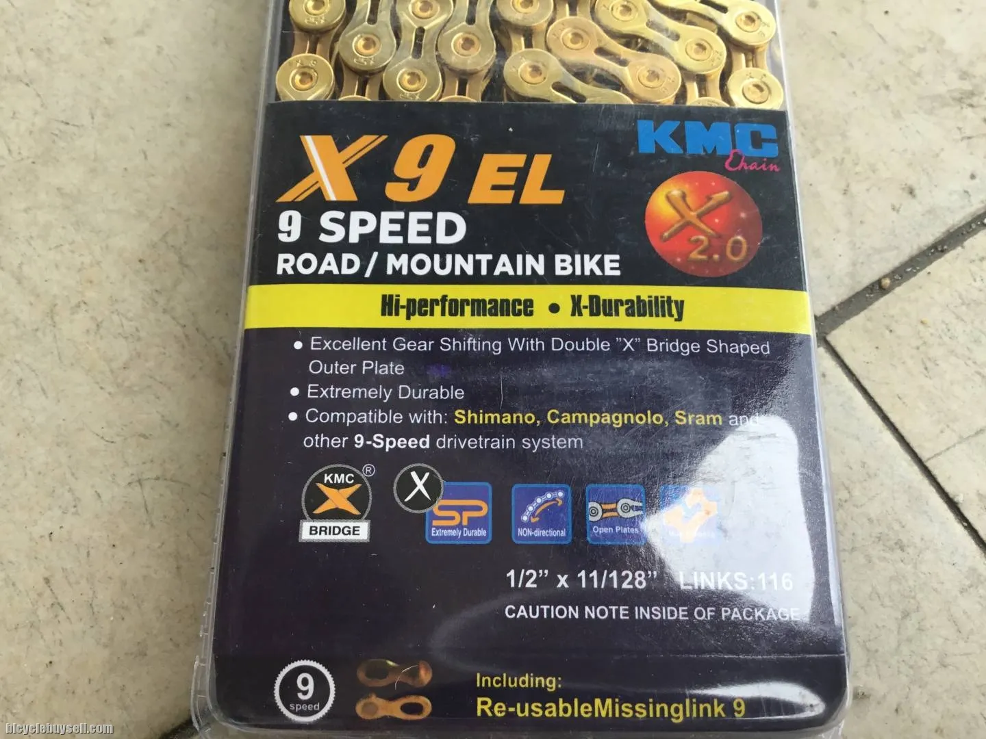 KMC X9EL Titanium Gold Cloating 9speed Chain - Shimano,Sram,Campagnolo -- free courier