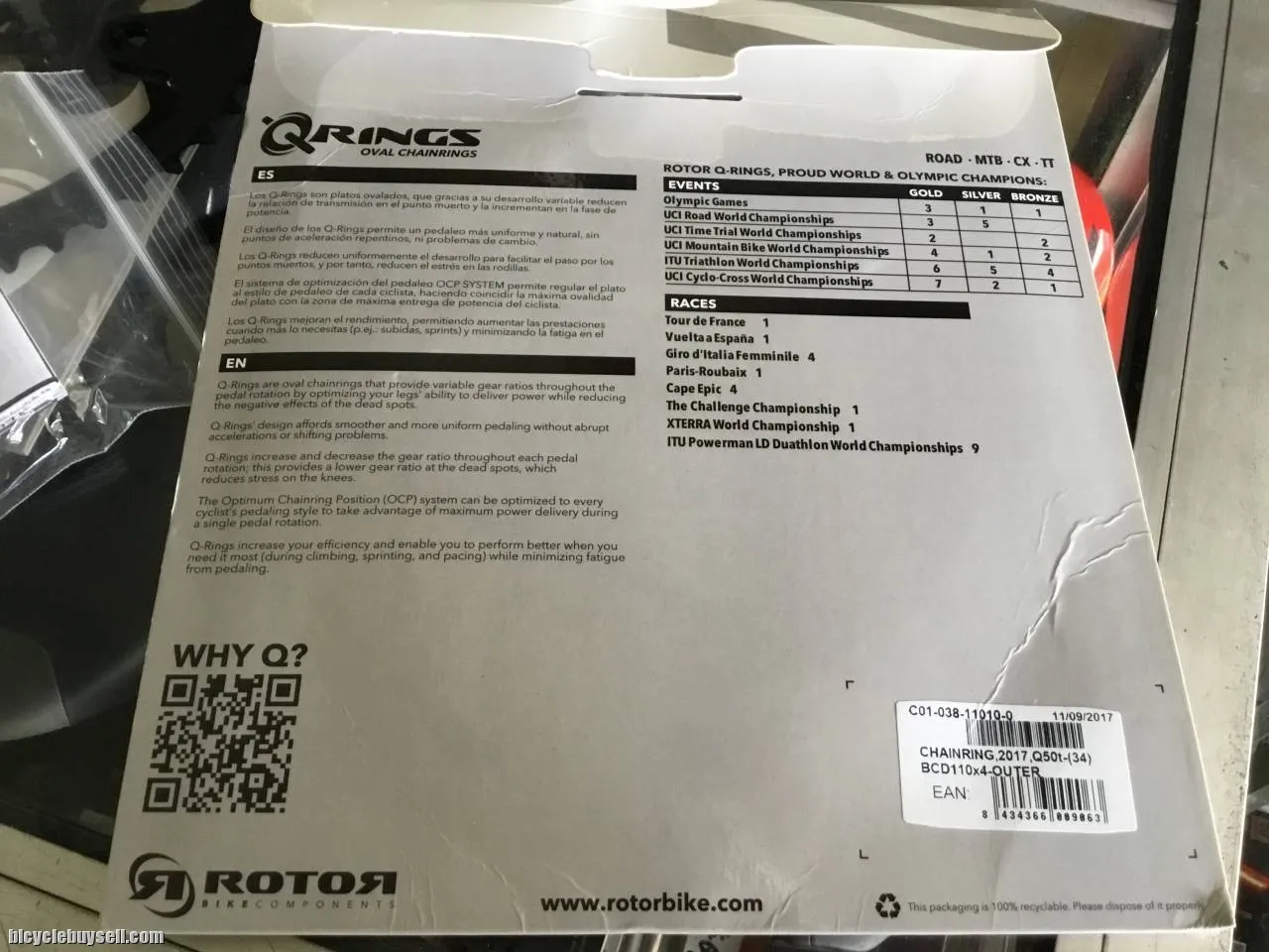 Rotor Q-Ring ALDHU NEW 50T Outer / Shimano 110x4Arm (free pos w.m)