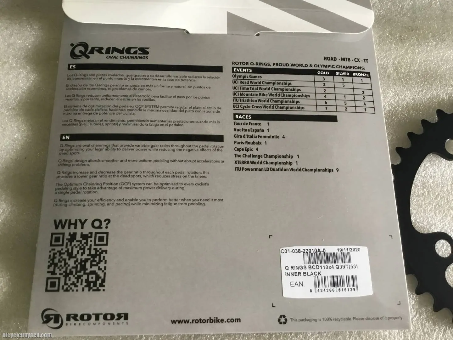Rotor ALDHU Inner Q-Ring 39T For Shimano 110x4Arm @ free pos