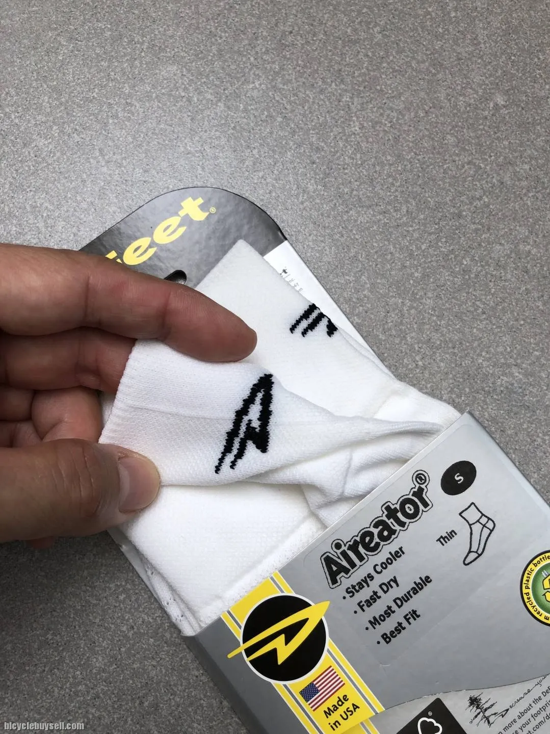 DeFeet Airetor socks, white, Small, made in USA