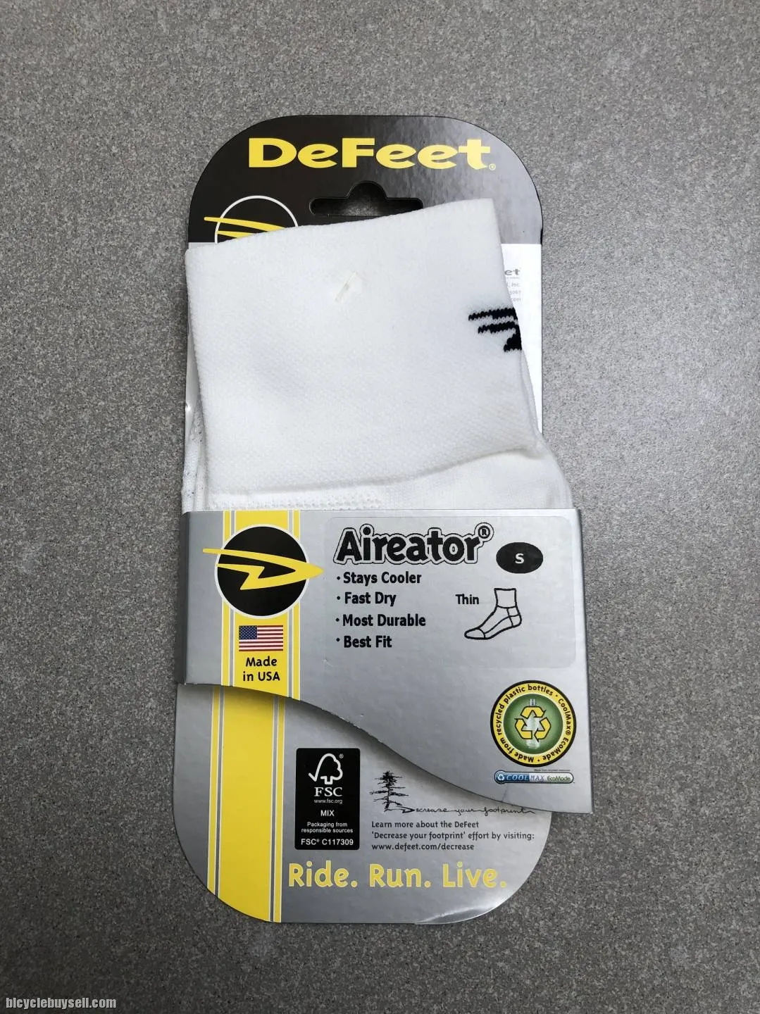 DeFeet Airetor socks, white, Small, made in USA