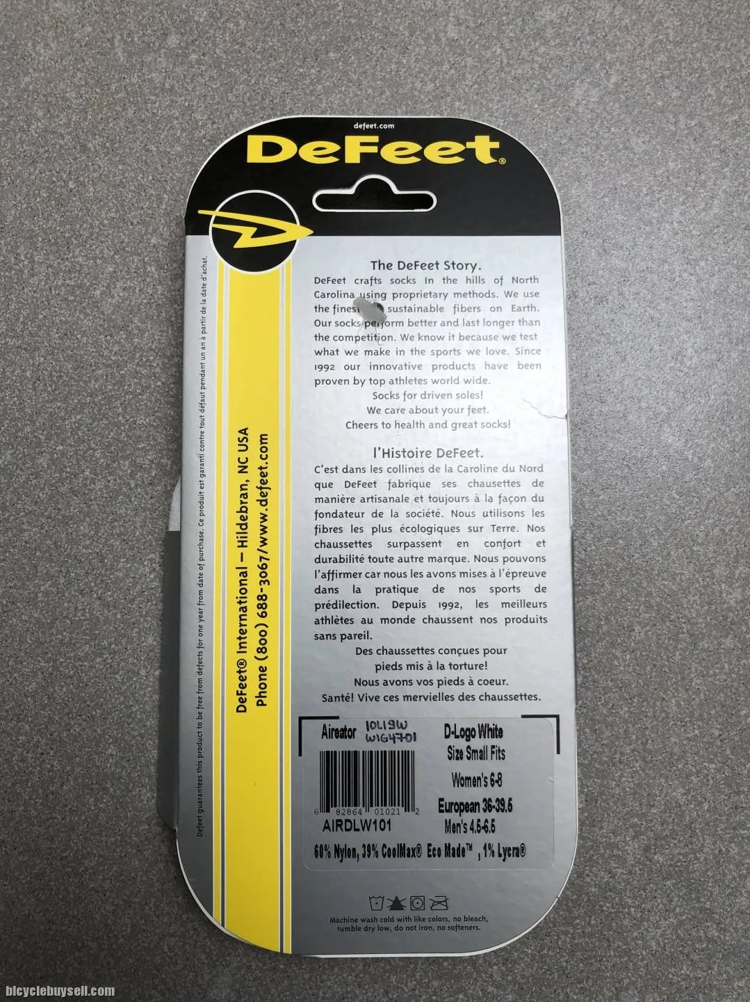 DeFeet Airetor socks, white, Small, made in USA