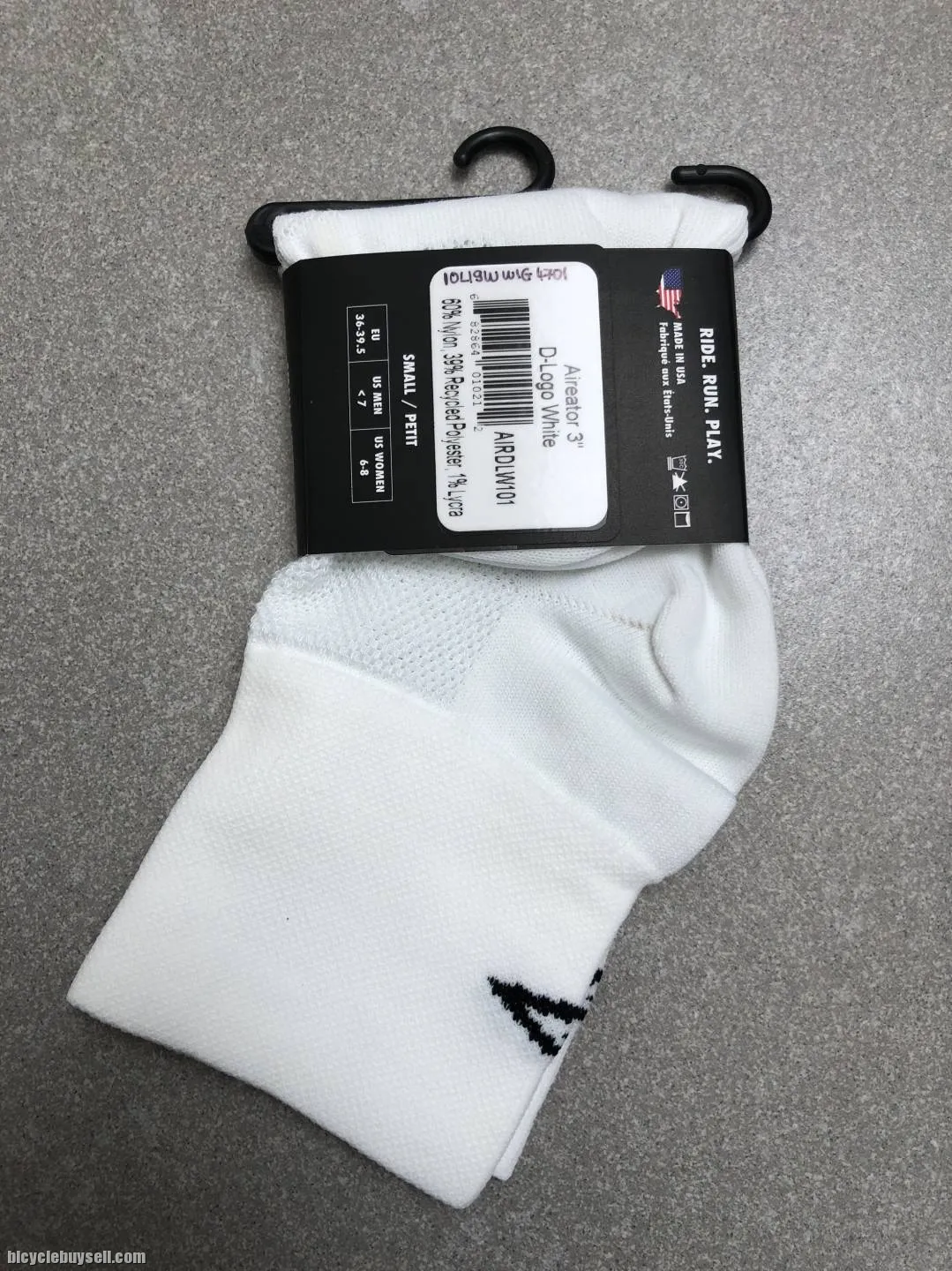 DeFeet Airetor socks, white, Small, made in USA