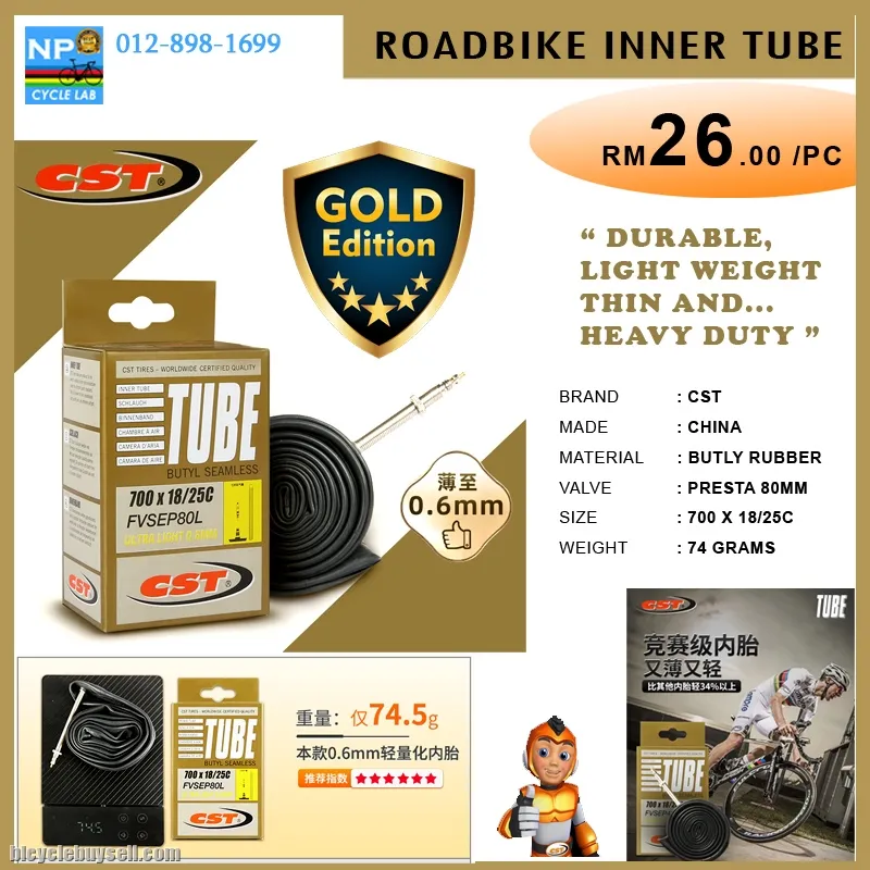 (NP CYCLE LAB KUCHING) CST ROADBIKE INNER TUBE 700X25C PRESTA SUPER HEAVY DUTY