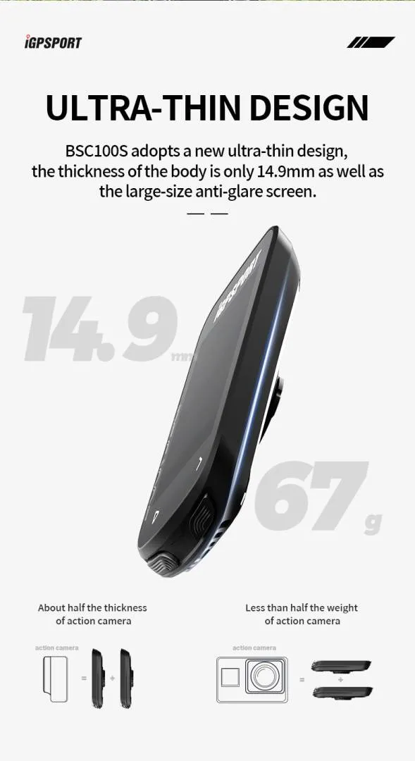 IGPSPORT BCS100S Bike Computer BLE ANT+ 2.6 Inch IPX7 Type-C 40H Battery Life Auto Backlight GNSS St