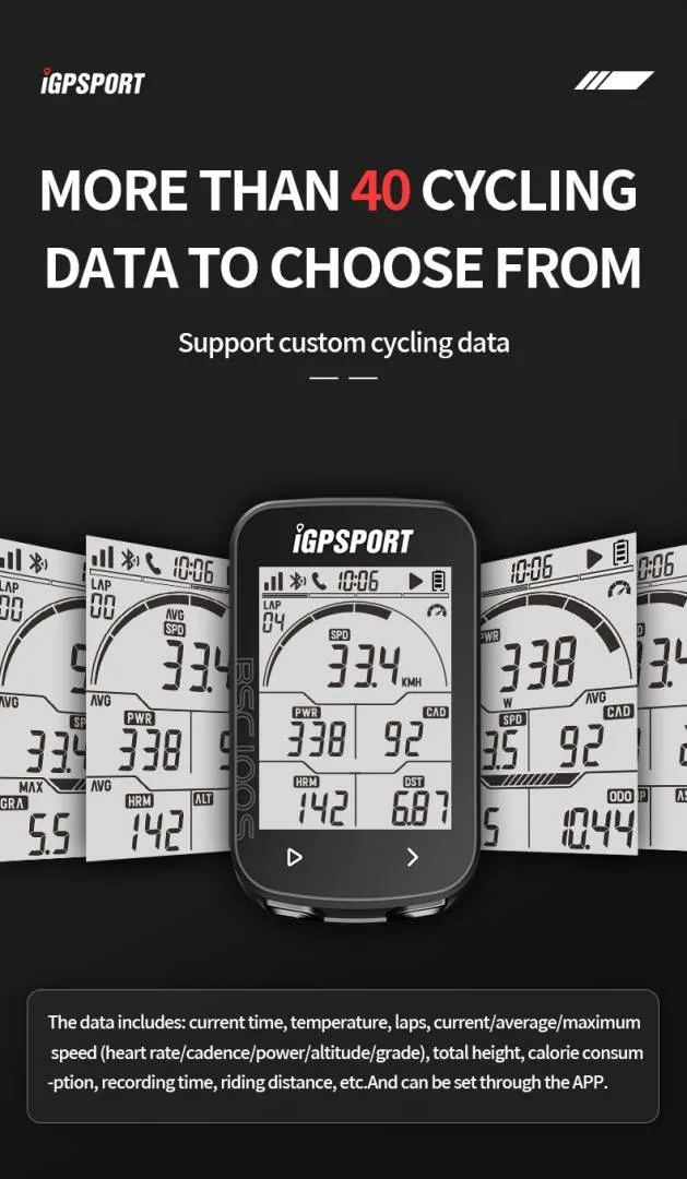 IGPSPORT BCS100S Bike Computer BLE ANT+ 2.6 Inch IPX7 Type-C 40H Battery Life Auto Backlight GNSS St