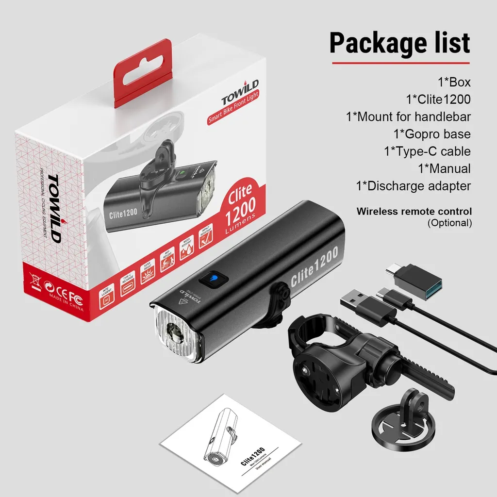 TOWILD CL1200 1200LM Bike Light Front Lamp USB Rechargeable LED 4000mAh Bicycle Light Waterproof