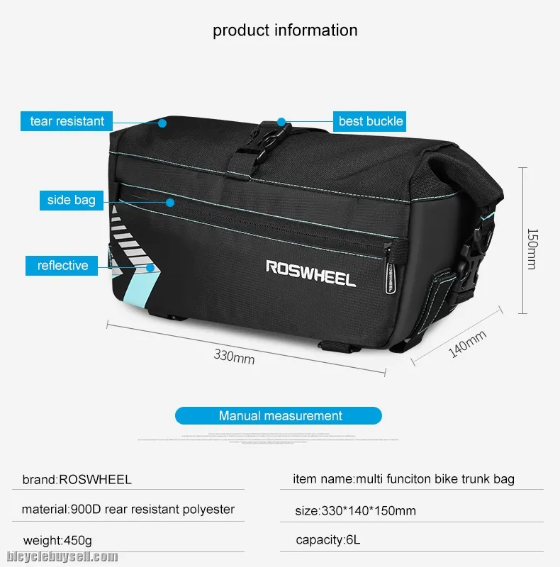 ROSWHEEL 6L Multifunctional Bike Rear Rack Pack