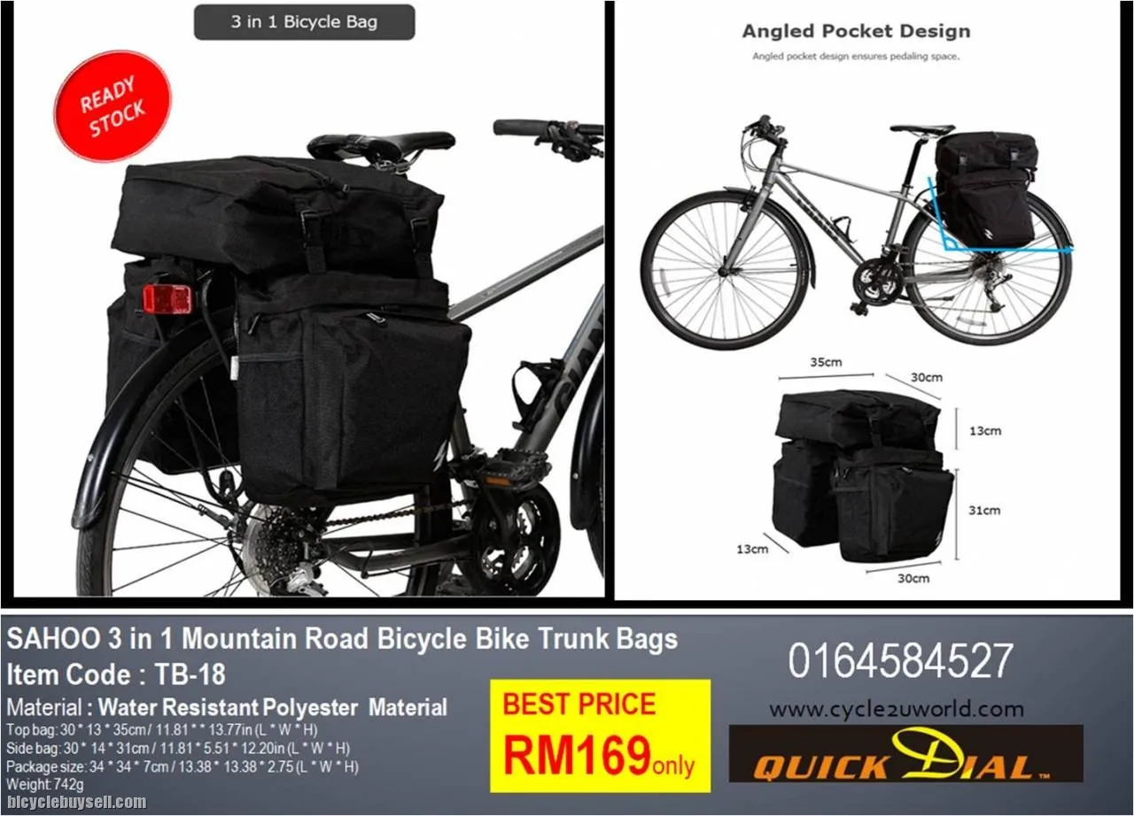 SAHOO 3 in 1 Mountain Road Bicycle Bike Trunk Bags