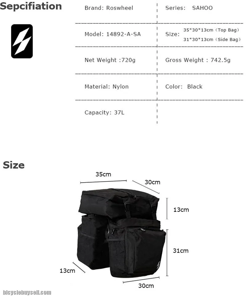SAHOO 3 in 1 Mountain Road Bicycle Bike Trunk Bags