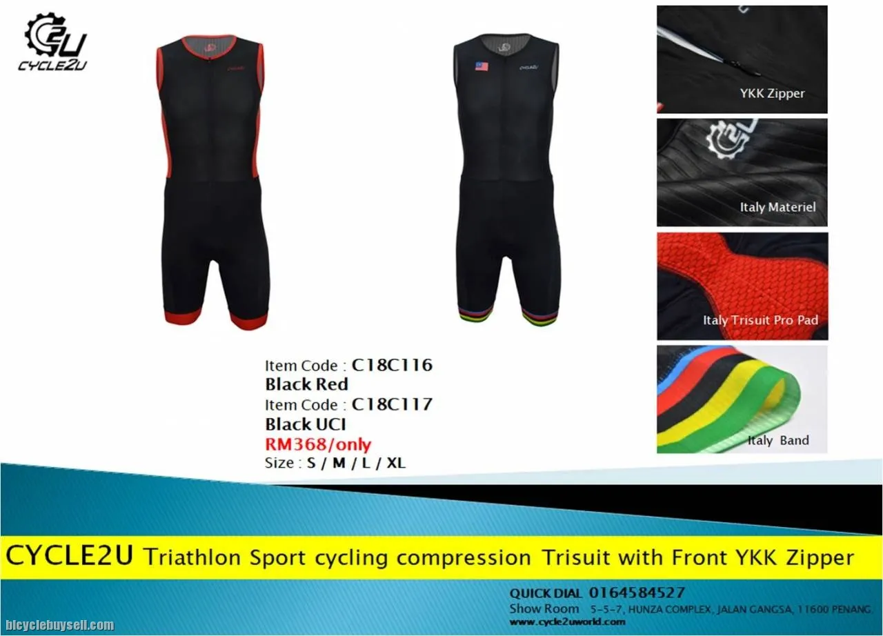 Triathlon Sport cycling compression Trisuit with Front YKK Zipper