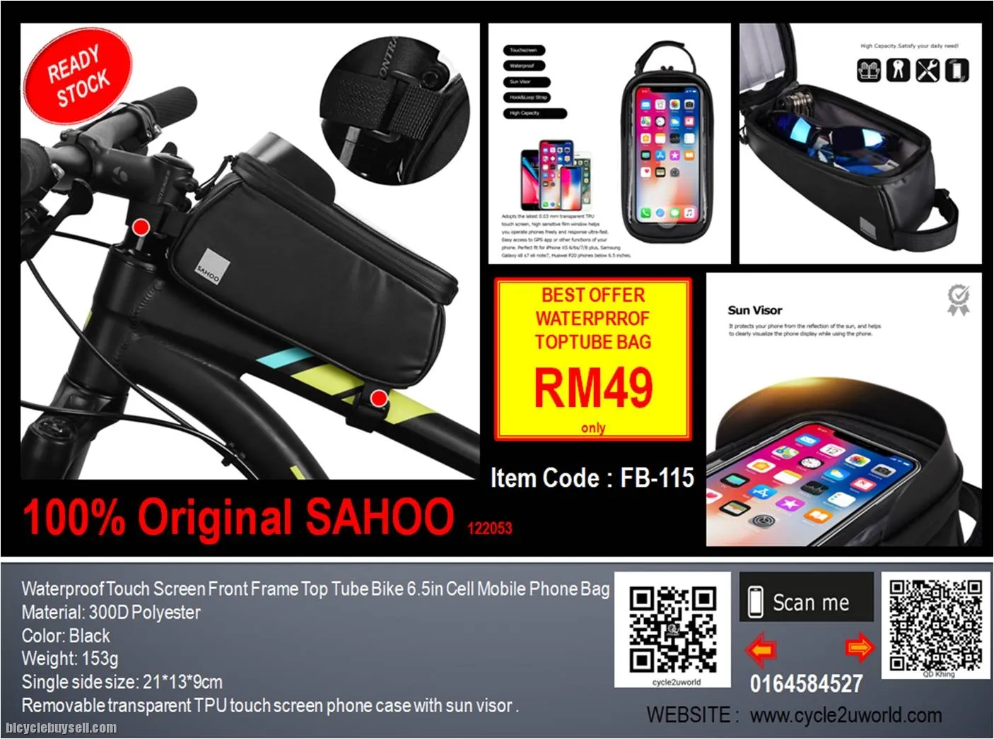 Original Sahoo Waterproof Touchscreen Top Tube bag
