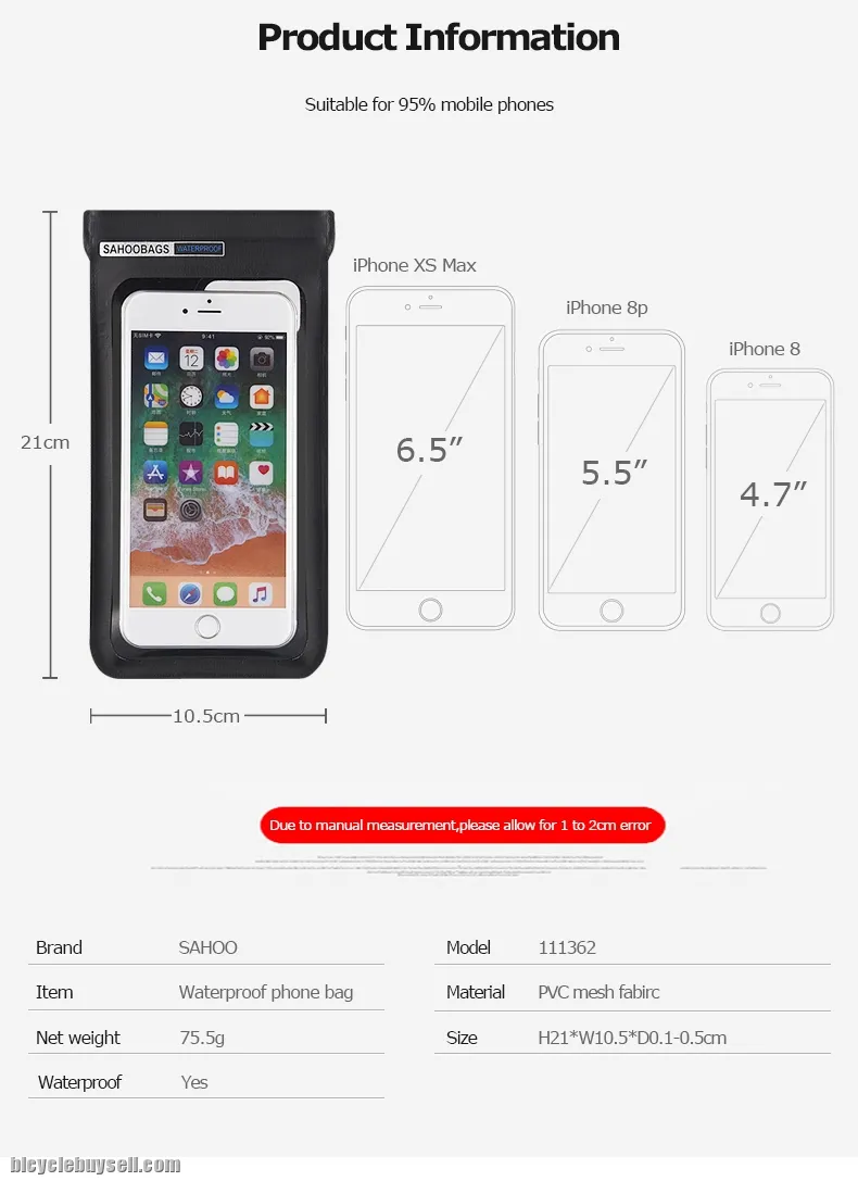 Original SAHOO Universal Full Waterproof Handable bag 6.5inch handphone Case Dry Bag
