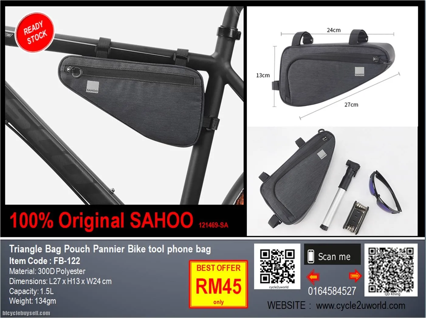 Original Sahoo Triangle Bag Pouch Pannier Bike tool phone bag