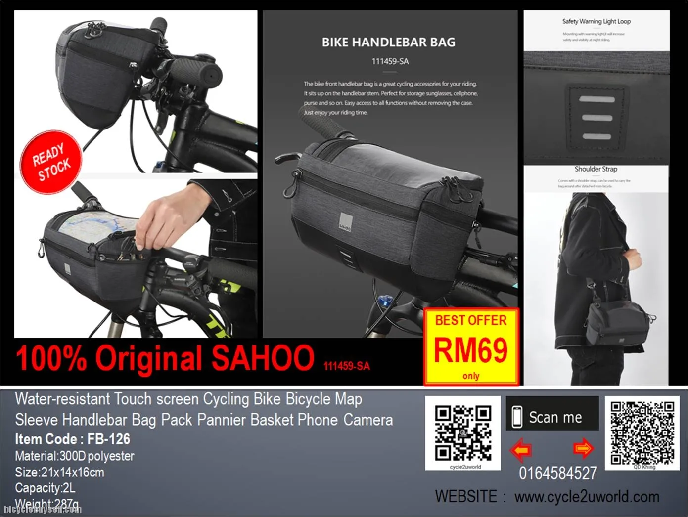 ORIGINAL SAHOO Water-resistant Touchscreen Handlebar Bag