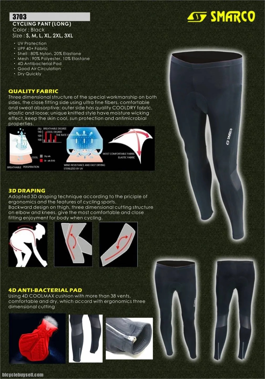SMARCO CYCLING PANT. HIGH GRADE PADDING MATERIAL SHORT 3/4 AND LONG