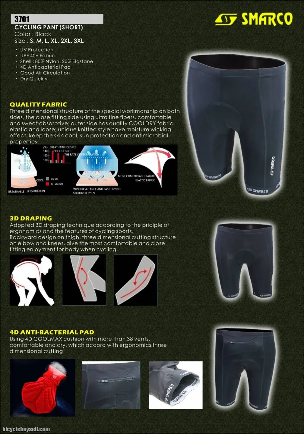 SMARCO CYCLING PANT. HIGH GRADE PADDING MATERIAL SHORT 3/4 AND LONG