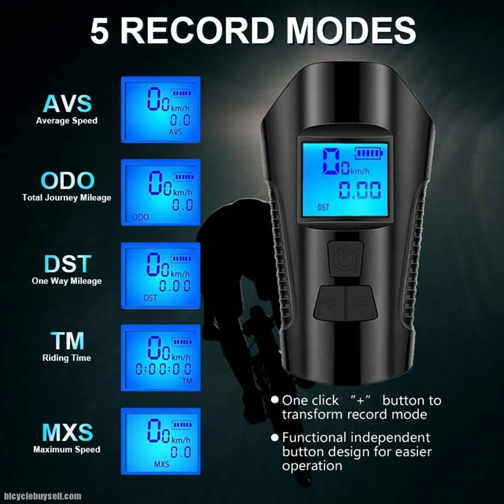 USB Rechargeable Bicycle Front Light Integrate Ultra Loud Electric Bicycle Horn &amp; Wireless meter