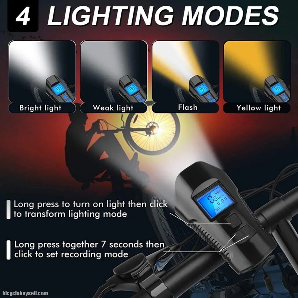 USB Rechargeable Bicycle Front Light Integrate Ultra Loud Electric Bicycle Horn &amp; Wireless meter