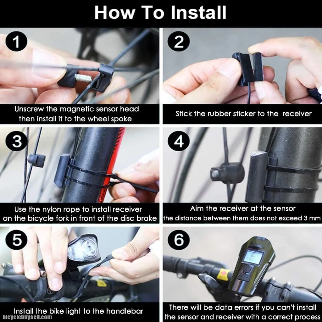 USB Rechargeable Bicycle Front Light Integrate Ultra Loud Electric Bicycle Horn &amp; Wireless meter