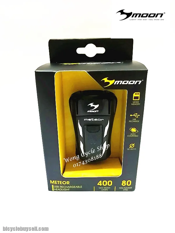 MOON METEOR 400 RECHARGABLE 400 LUMENS MINI FRONT LIGHT
