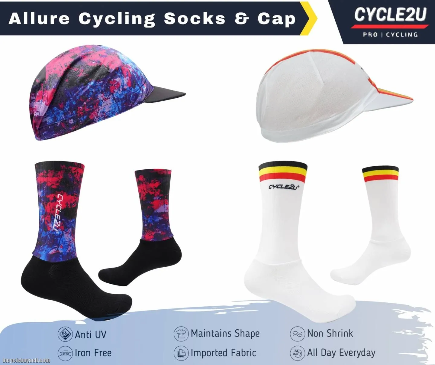 CYCLE2U Premium Quality Cycling Cap &amp; Socks