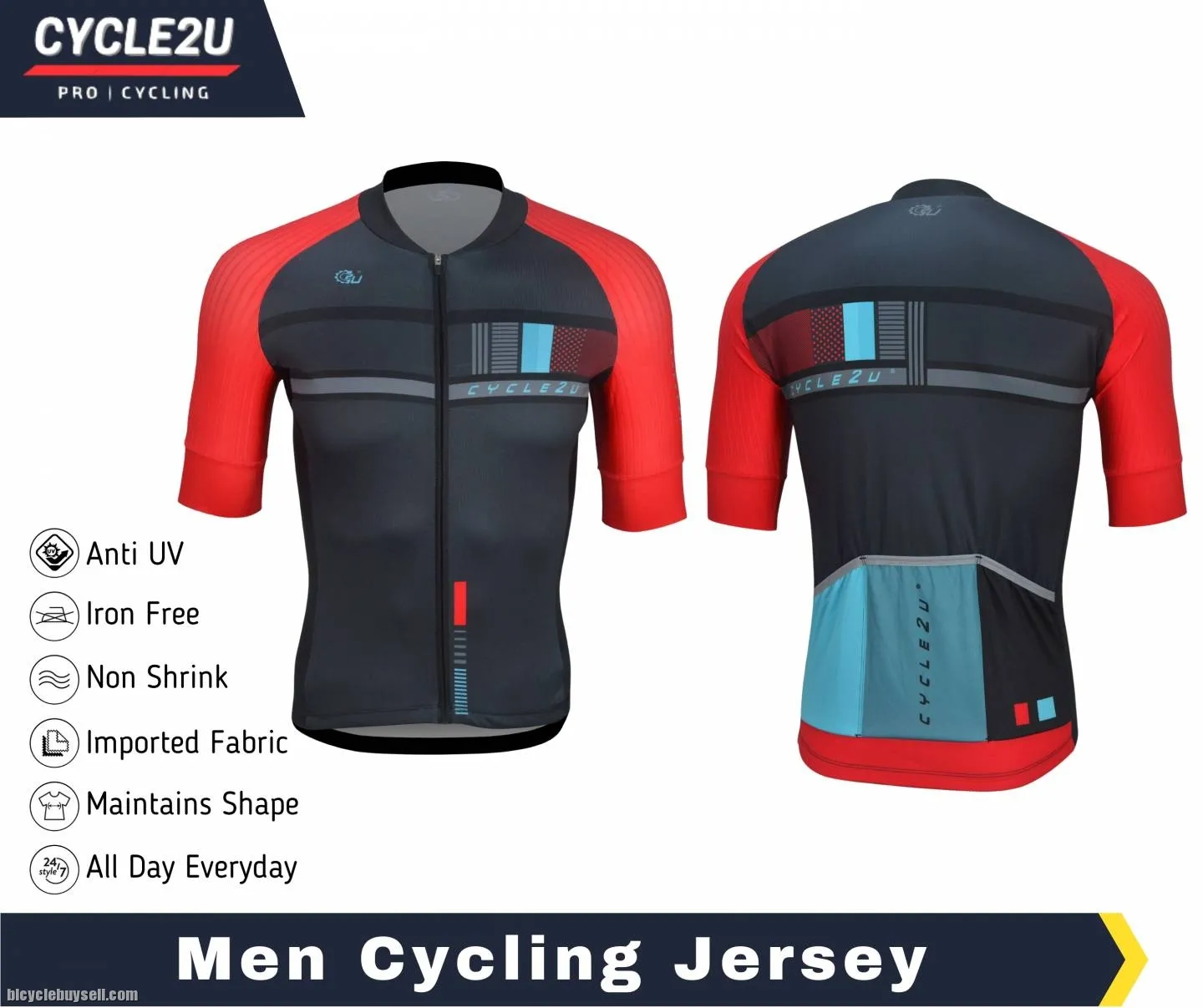 CYCLE2U PROFESSIONAL MAN'S SHORTS SLEEVE CYCLING JERSEY