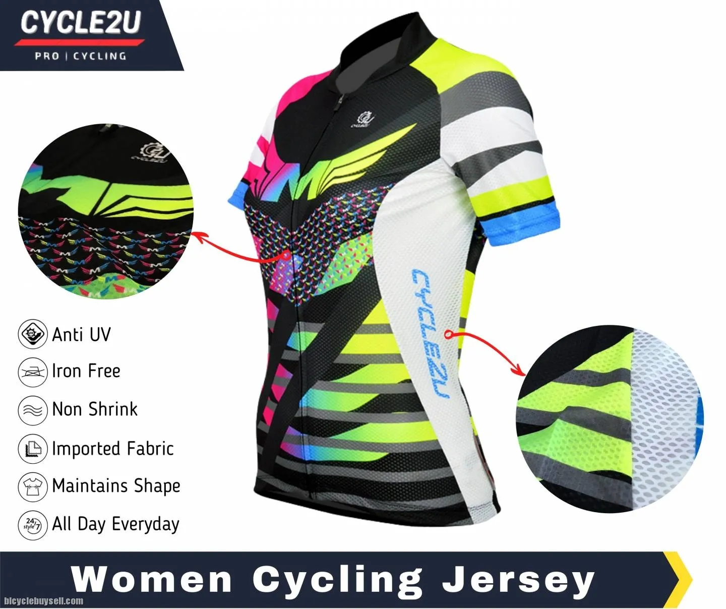 CYCLE2U Lady''s Flouresence Short Sleeve Cycling Jersey