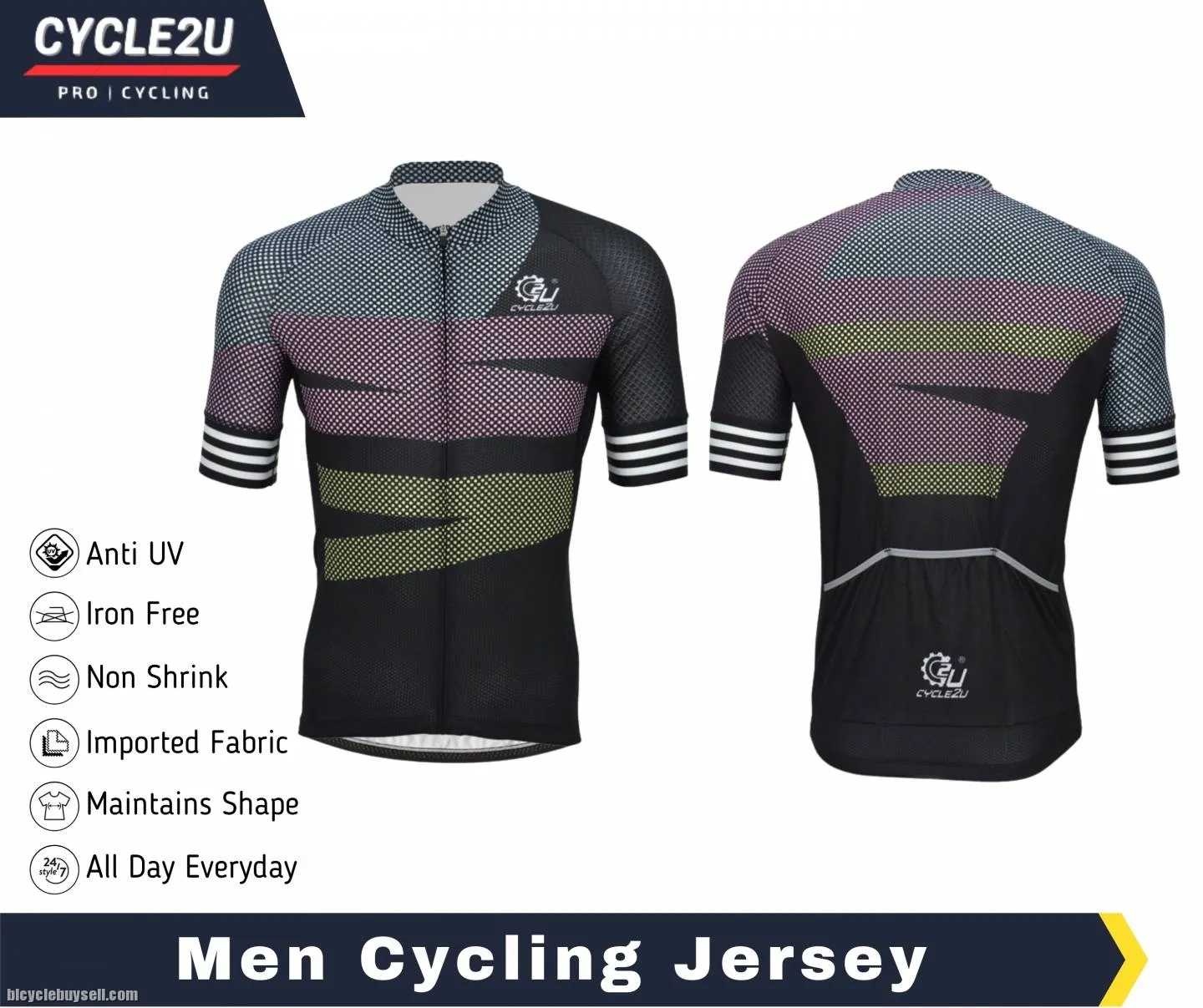 CYCLE2U Premier Quality Man''s Shorts Sleeve Cycling Jersey