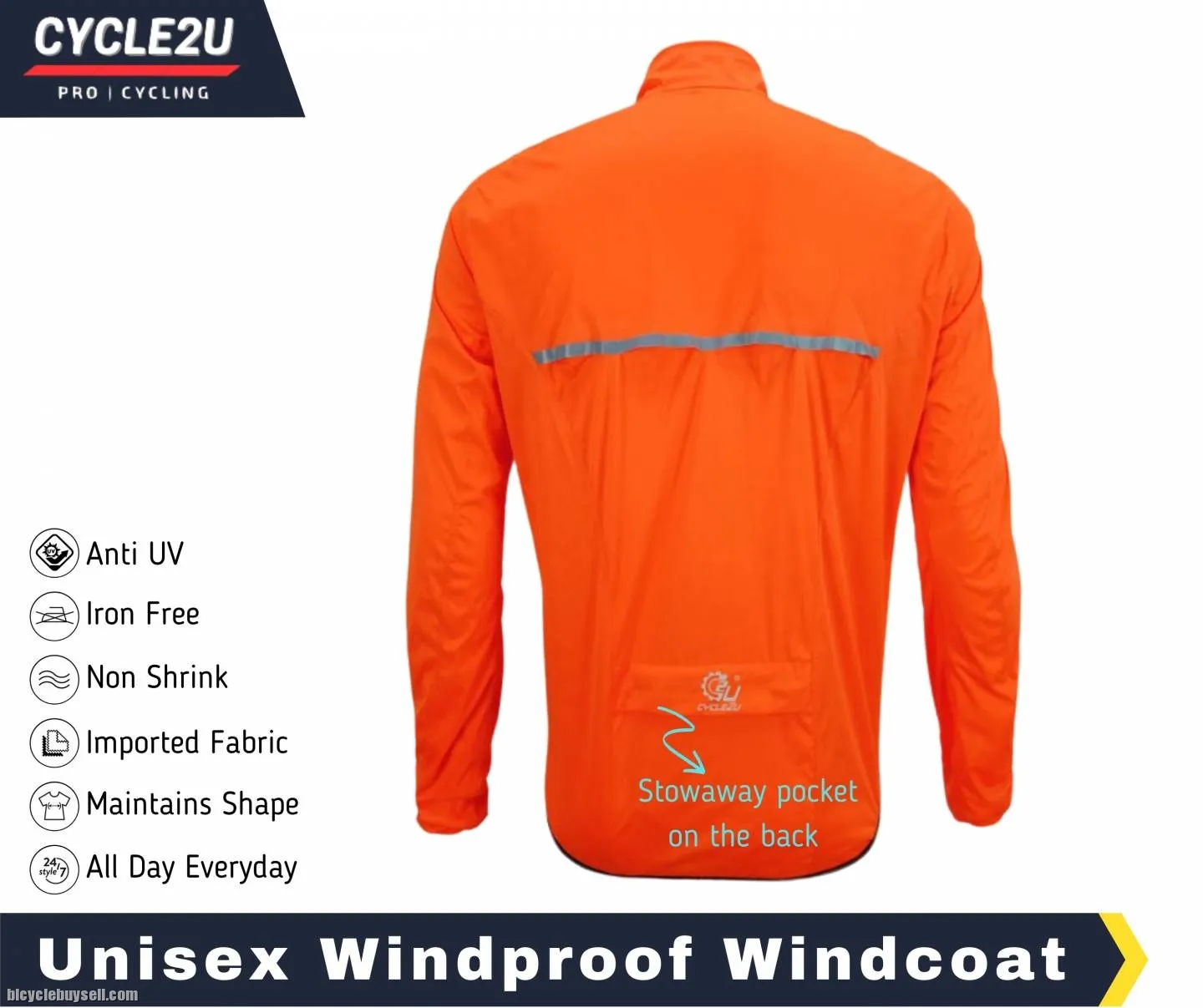 CYCLE2U Fluorecence Orange 100% Rainproof + Windproof + Light weight