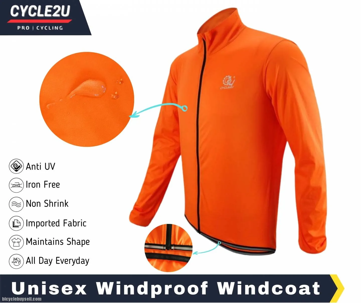 CYCLE2U Fluorecence Orange 100% Rainproof + Windproof + Light weight