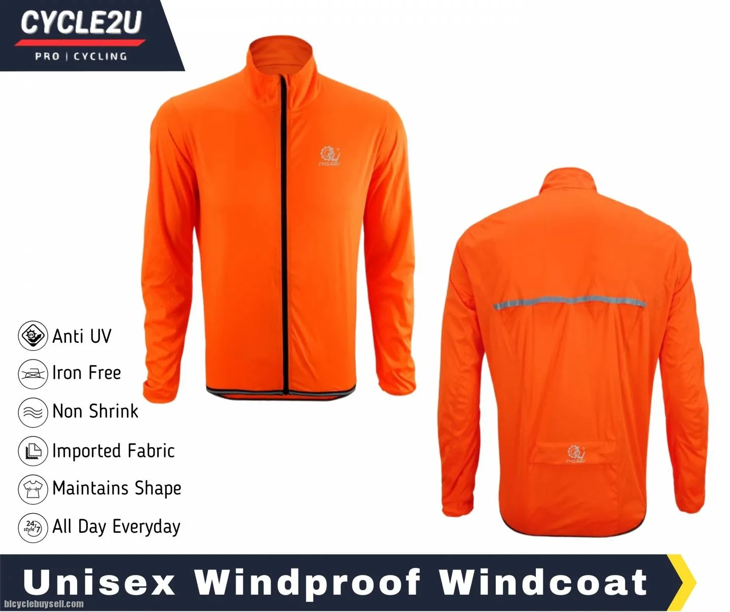 CYCLE2U Fluorecence Orange 100% Rainproof + Windproof + Light weight