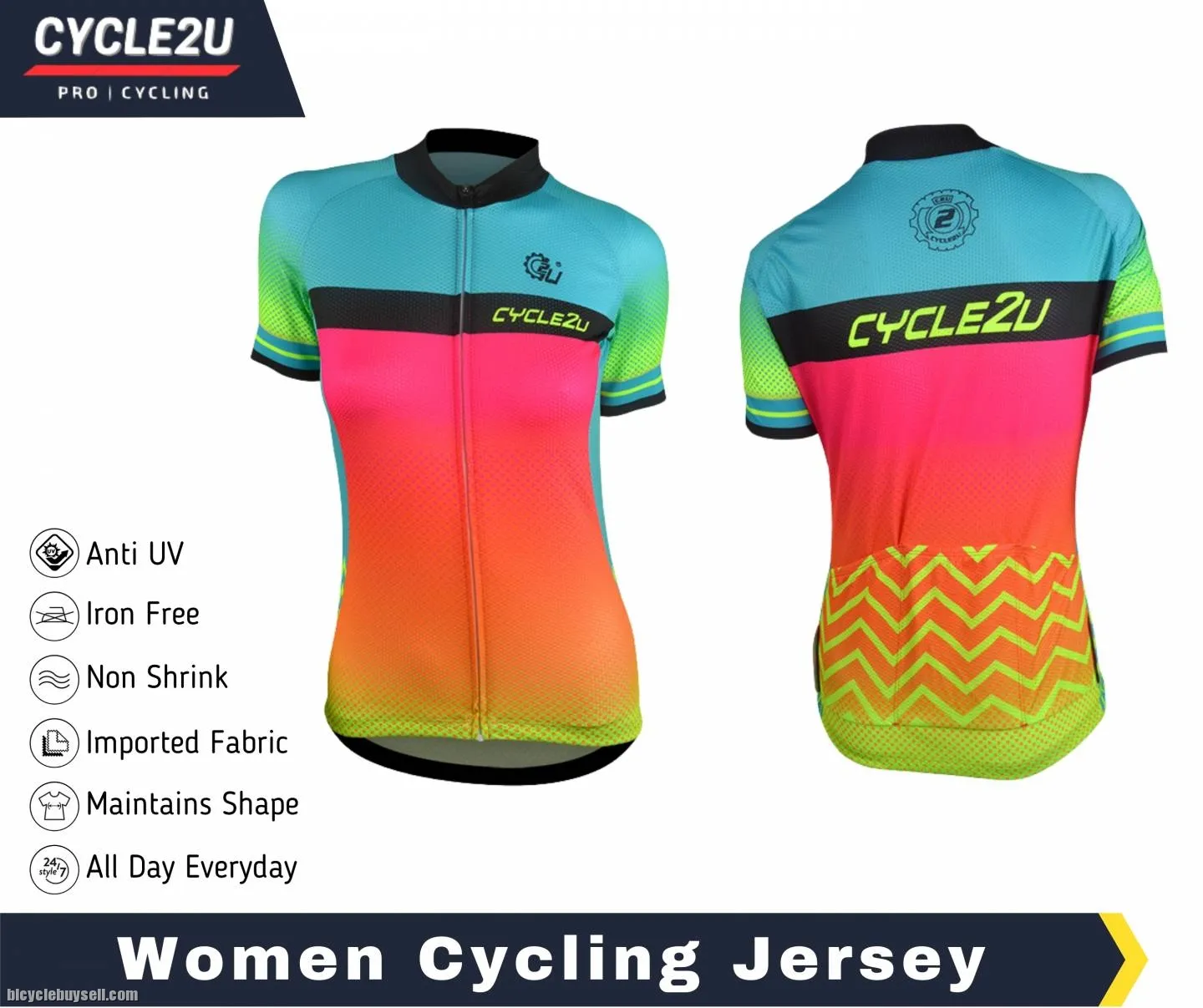 CYCLE2U Lady''s Flouresence Short Sleeve Cycling Jersey