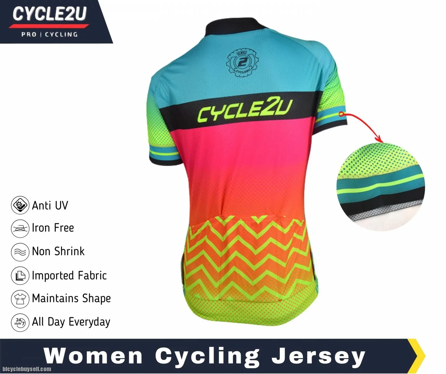 CYCLE2U Lady''s Flouresence Short Sleeve Cycling Jersey