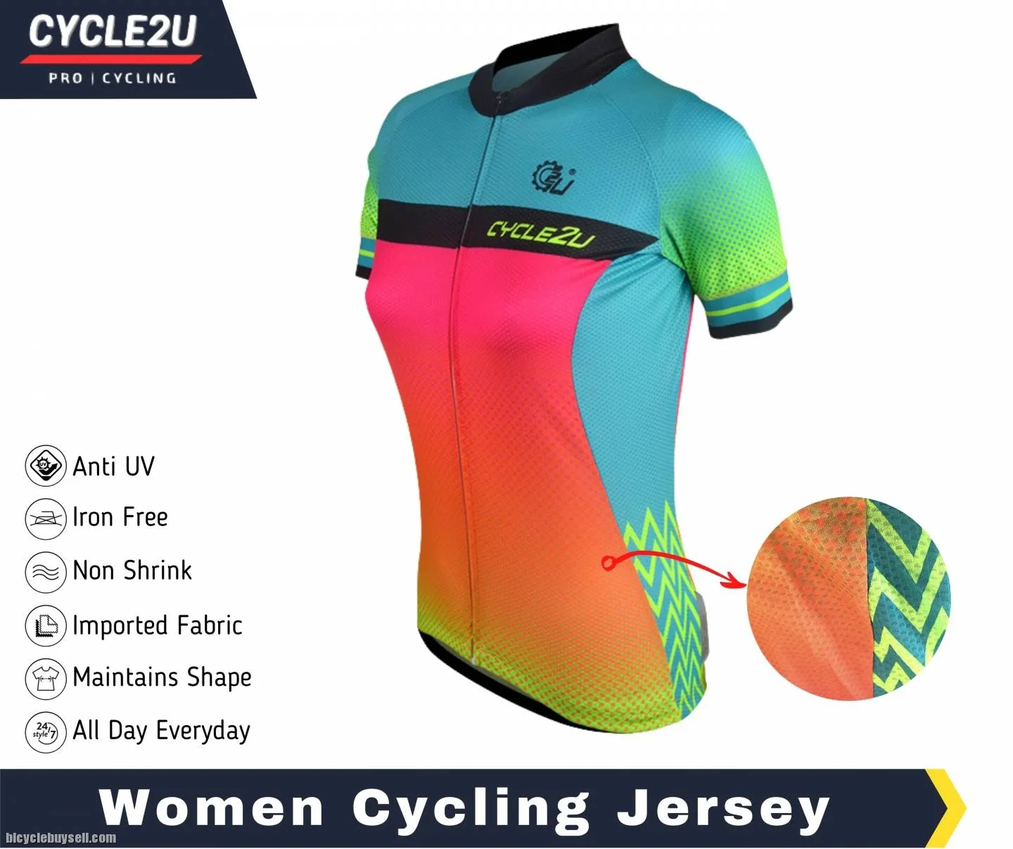 CYCLE2U Lady''s Flouresence Short Sleeve Cycling Jersey