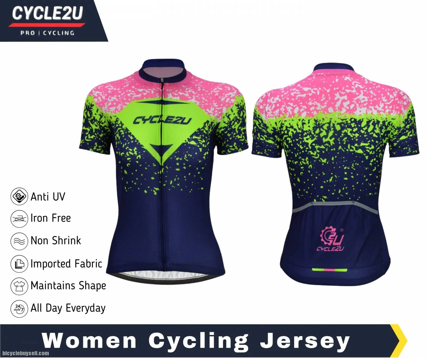 CYCLE2U Lady''s Flouresence Short Sleeve Cycling Jersey