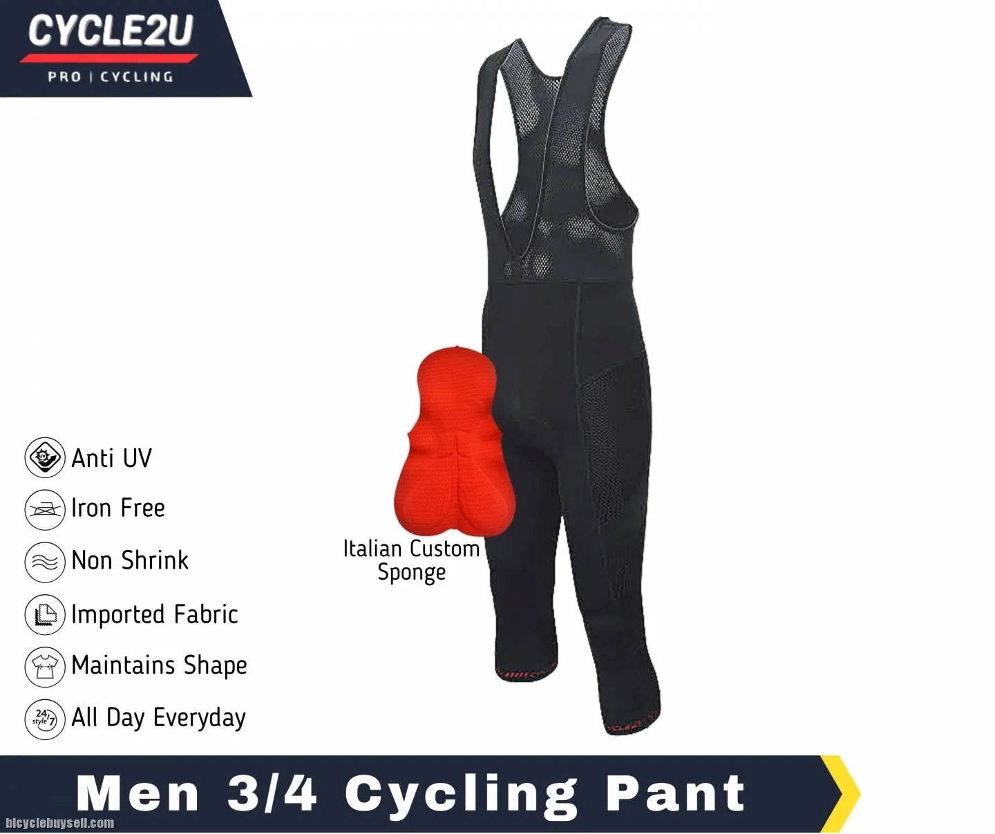 ðŸ”¥Ready StockðŸ”¥CYCLE2U Men 3/4 BIB Sponge Cycling Pant Cycling BIB Cycling Shorts Pocket Cycling Tig