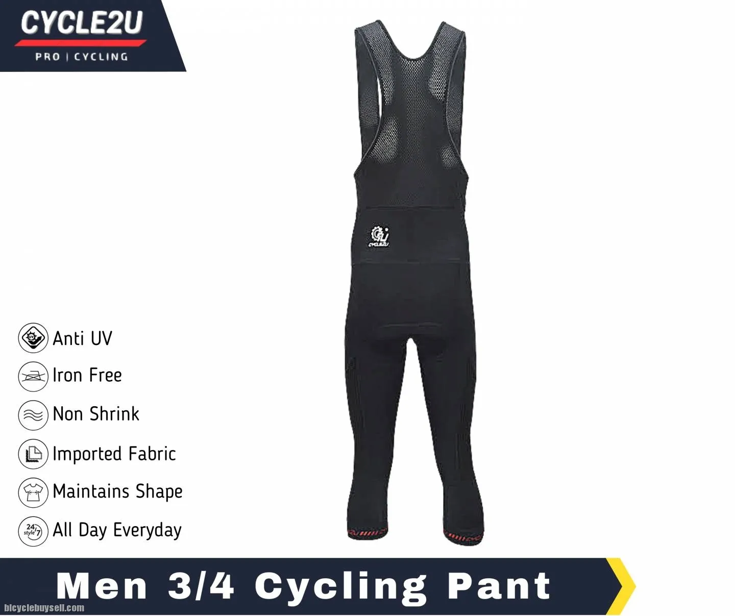 ðŸ”¥Ready StockðŸ”¥CYCLE2U Men 3/4 BIB Sponge Cycling Pant Cycling BIB Cycling Shorts Pocket Cycling Tig
