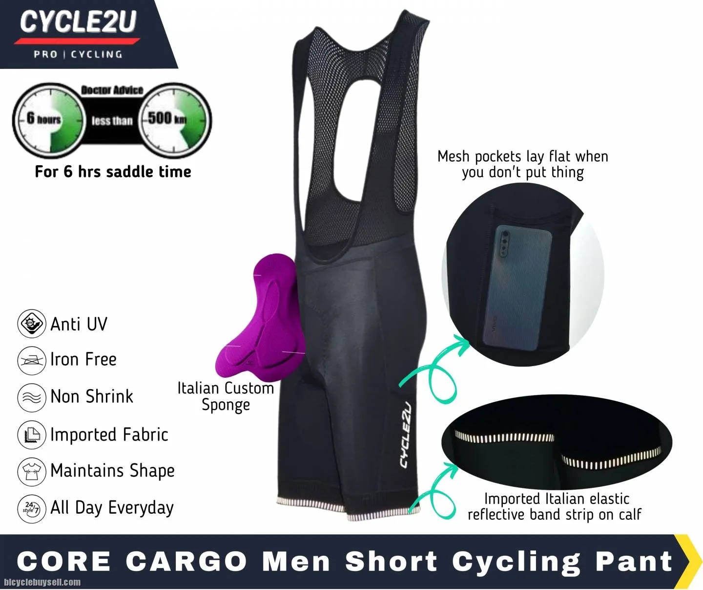 ðŸ”¥Ready StockðŸ”¥CYCLE2U GEL Men Cycling Short BIB Pants Sponge Men Cycling Pant Cycling Short Pocket