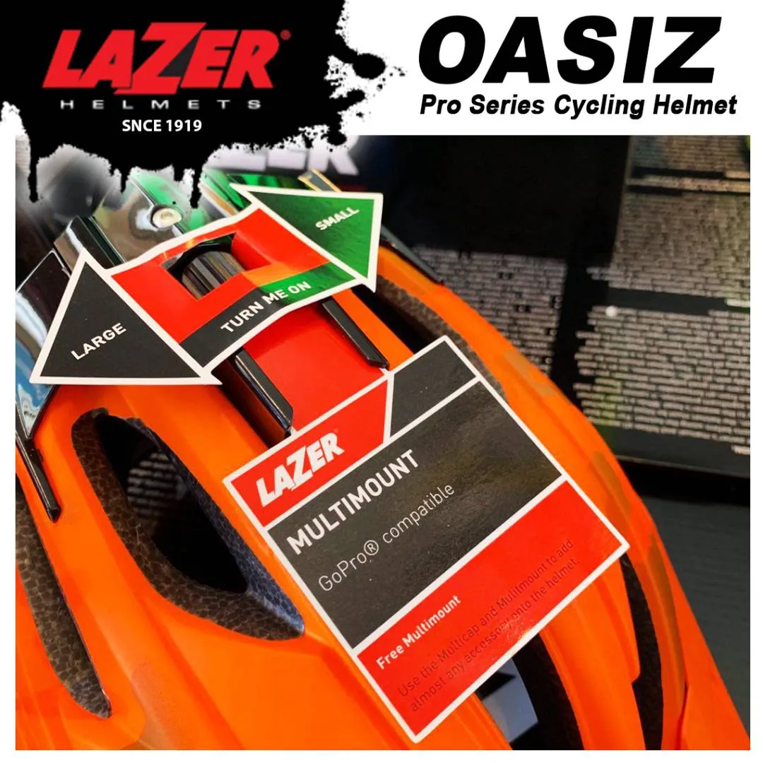 LAZER OASIZ Pro Series MTB Cycling Helmet with Visor Gopro Size M L 55-61Cm Orange Neon Green Black