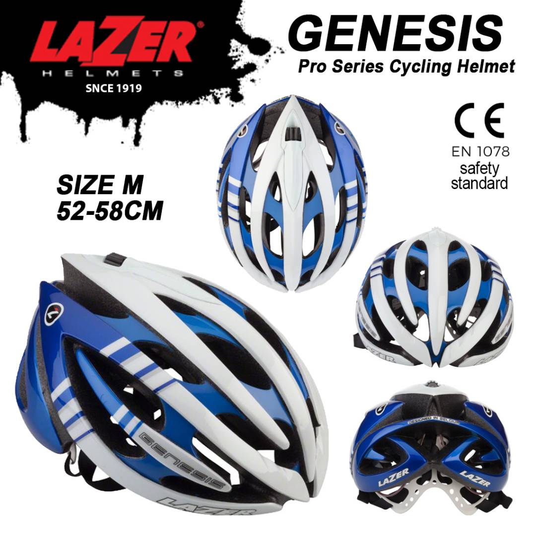 LAZER Genesis Pro Series Road MTB Cycling Helmet Belgium Size M L 55-61Cm White Blue Top Bicycle Ca
