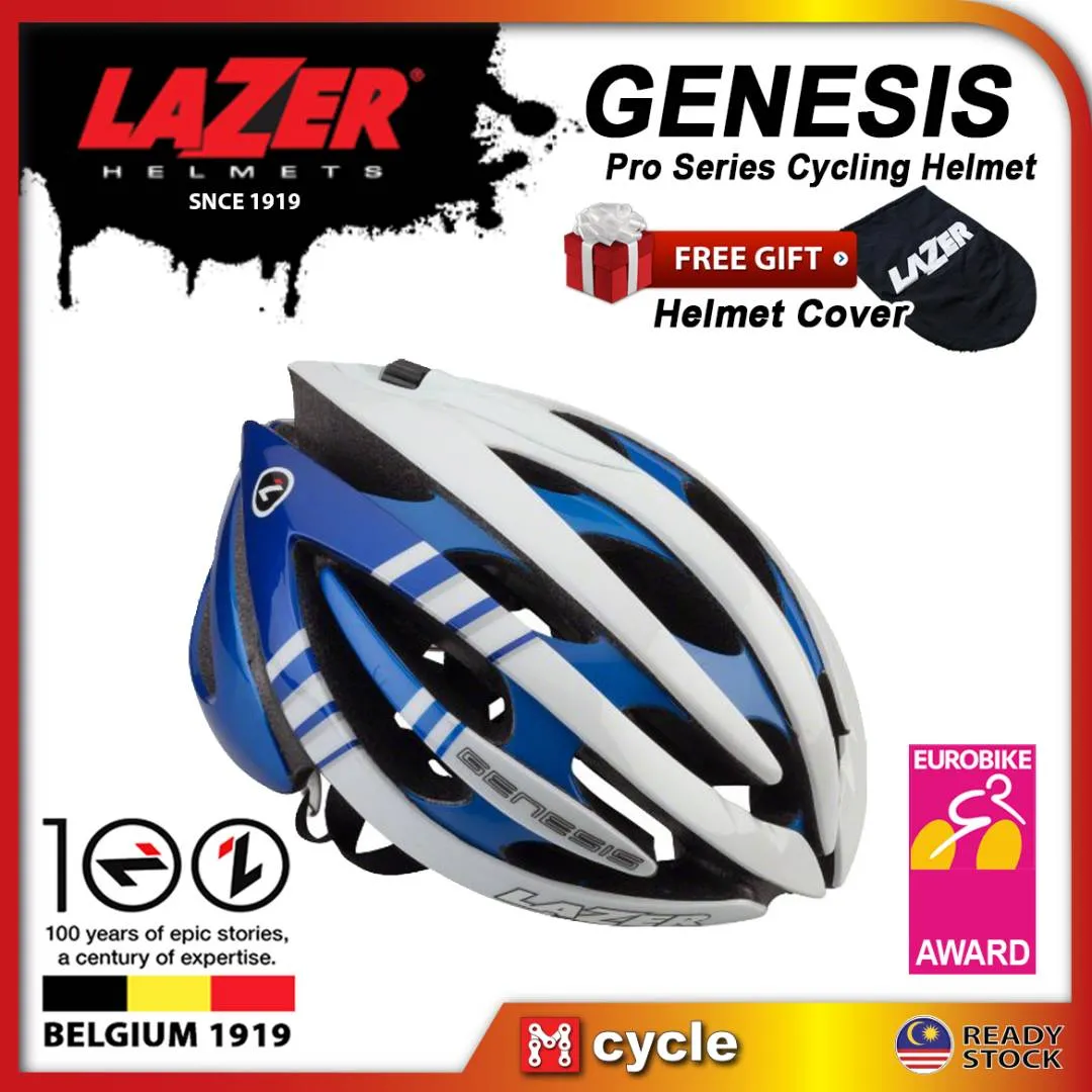 LAZER Genesis Pro Series Road MTB Cycling Helmet Belgium Size M L 55-61Cm White Blue Top Bicycle Ca