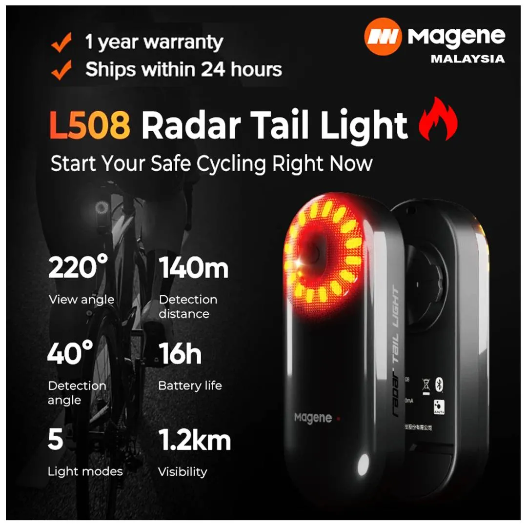MAGENE L508 Bicycle Smart Radar Rear Light Bluetooth Ant+ Garmin Wahoo Bryton Varia Tail Light Blink