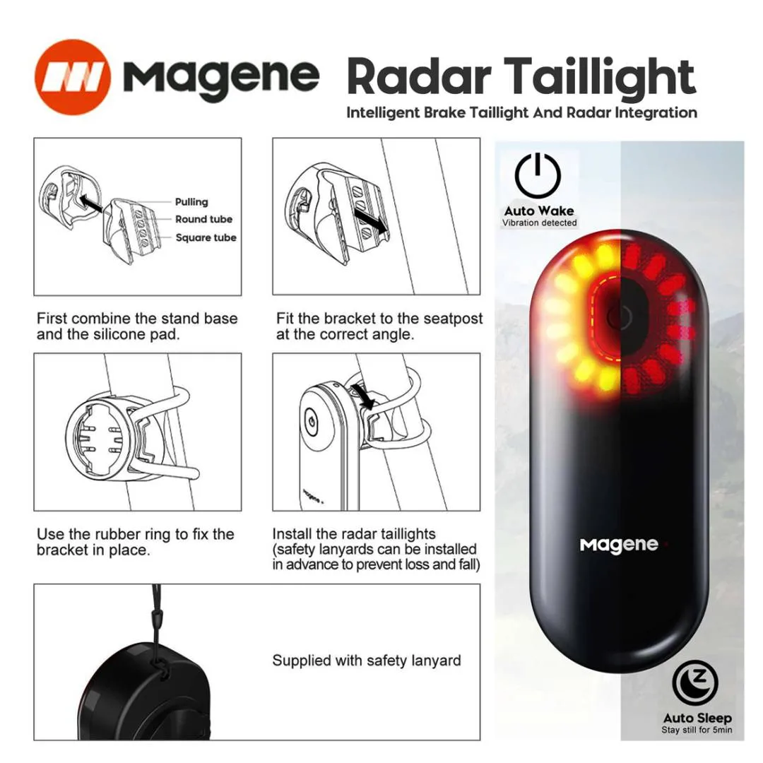 MAGENE L508 Bicycle Smart Radar Rear Light Bluetooth Ant+ Garmin Wahoo Bryton Varia Tail Light Blink