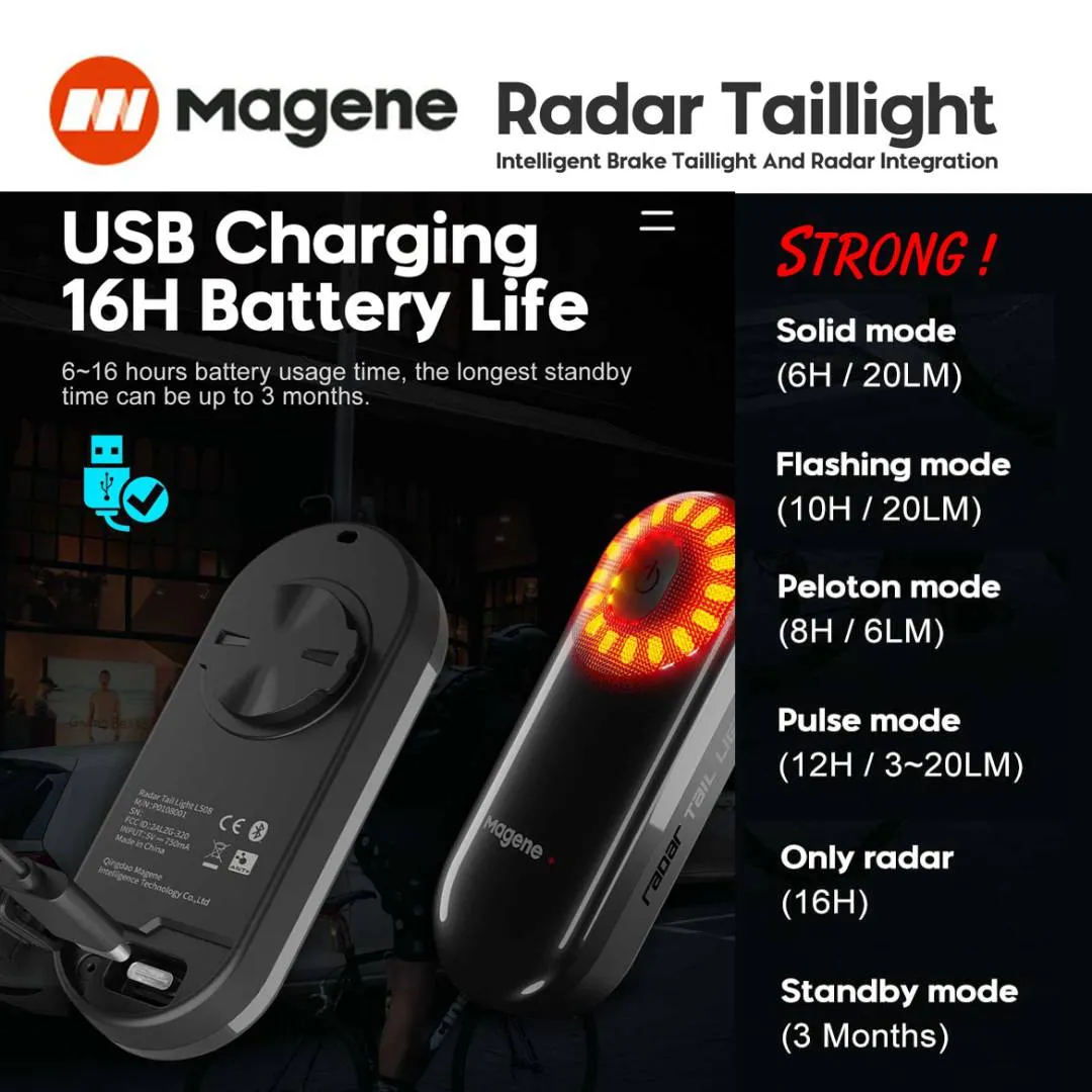 MAGENE L508 Bicycle Smart Radar Rear Light Bluetooth Ant+ Garmin Wahoo Bryton Varia Tail Light Blink