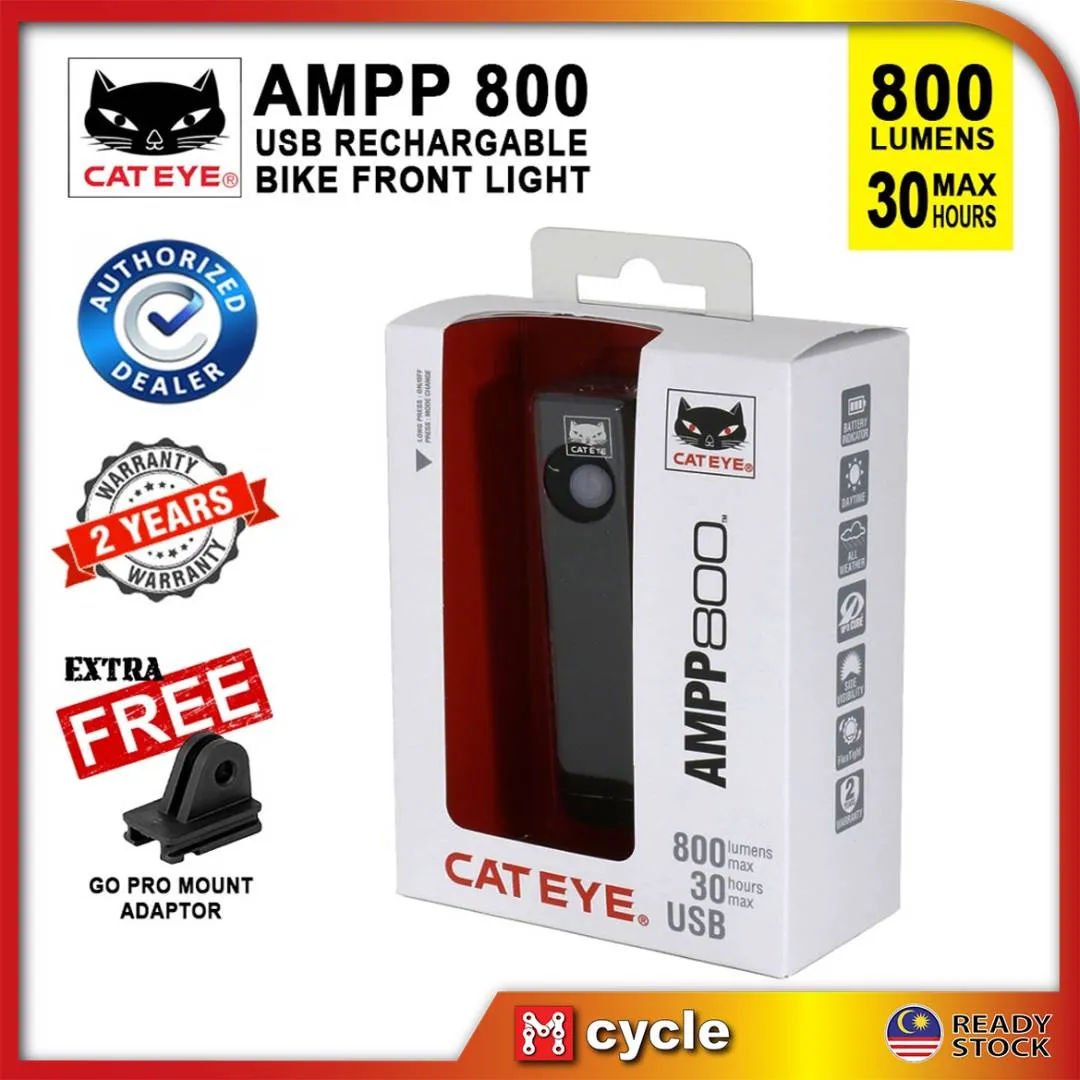 Cateye AMPP 800 Lumens Bicycle Power Front Light USB Rechargable Smart Low Cost Waterproof Headlight