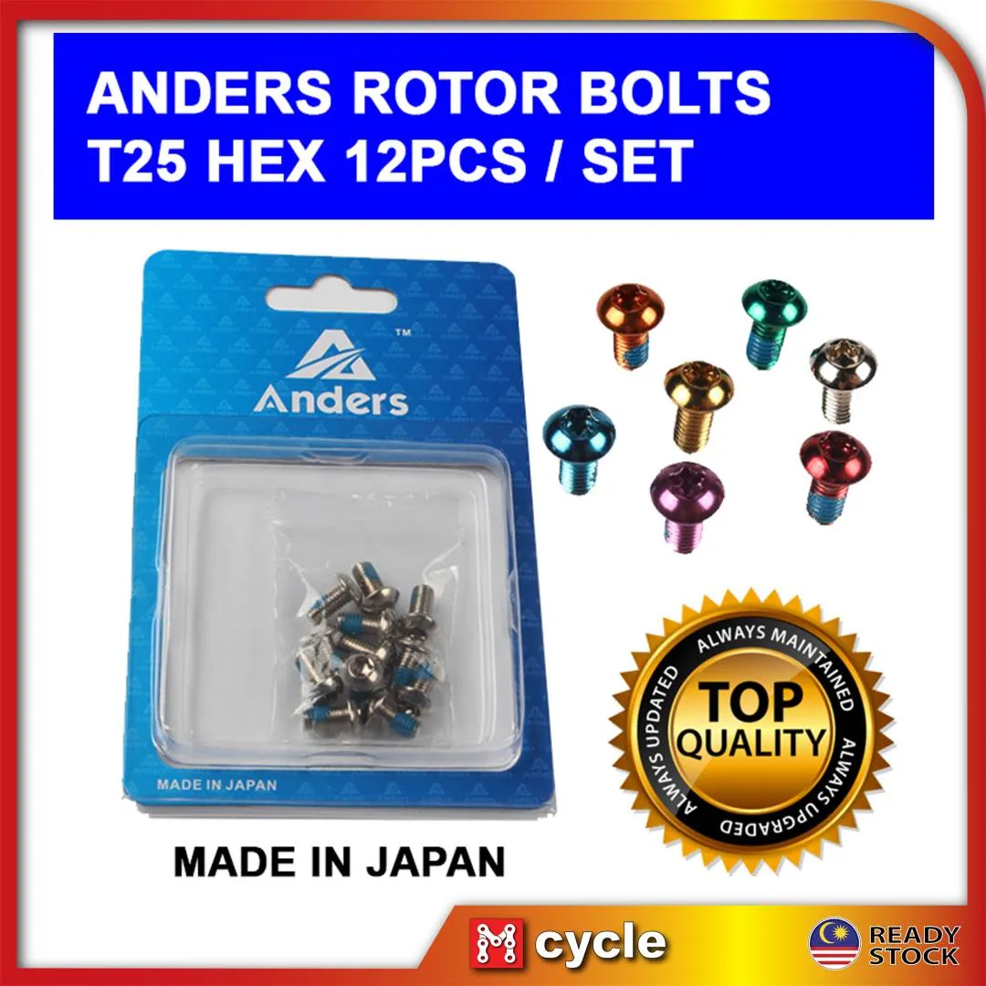 ANDER SUPERLIGHT STAINLESS STEEL ANODIZED COLOUR ROTOR BOLT 12PCS / BOX (FREE POS)
