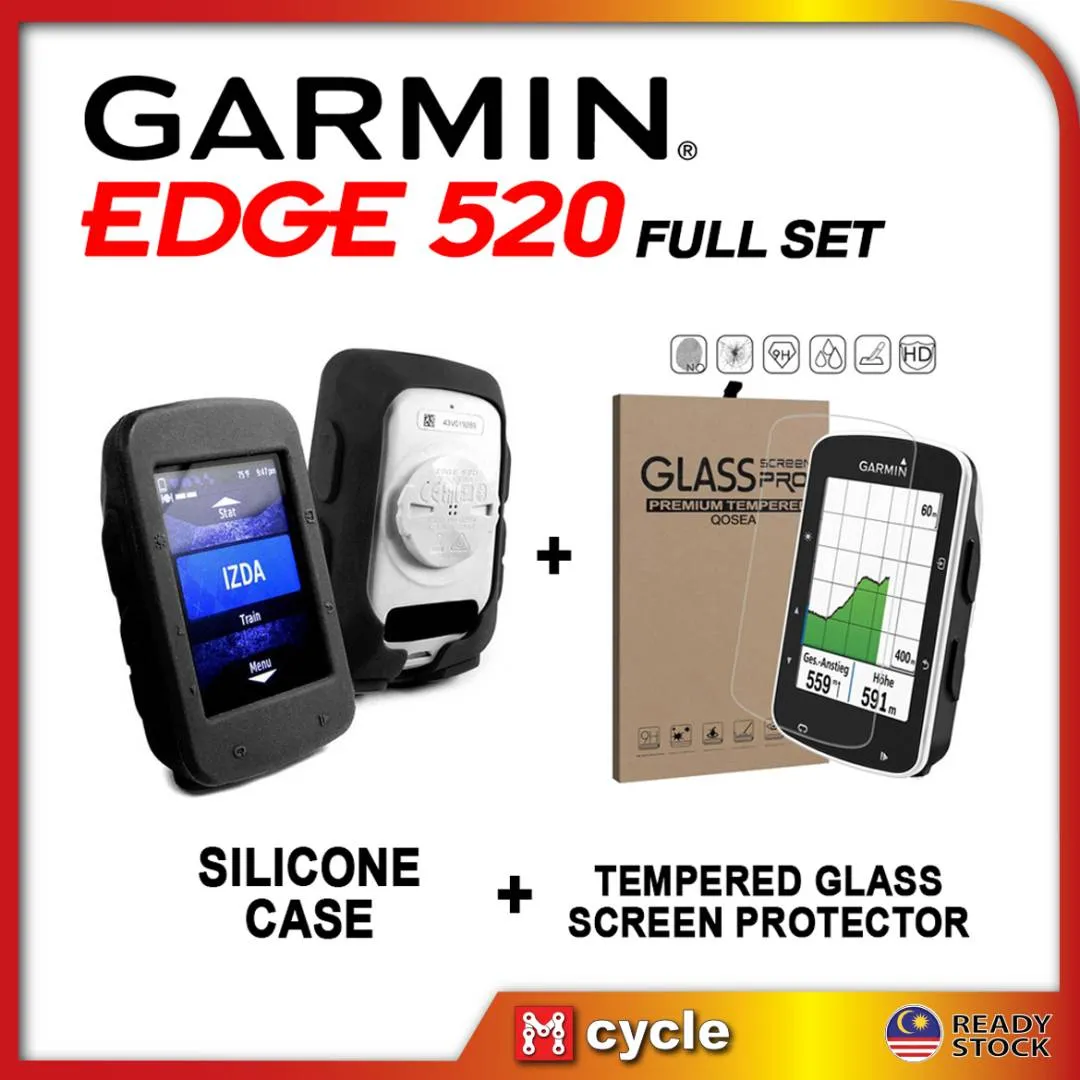 GARMIN EDGE 520 SILICONE PROTECTION CASE WITH TEMPERED GLASS SCREEN PROTECTOR (FREE POS)